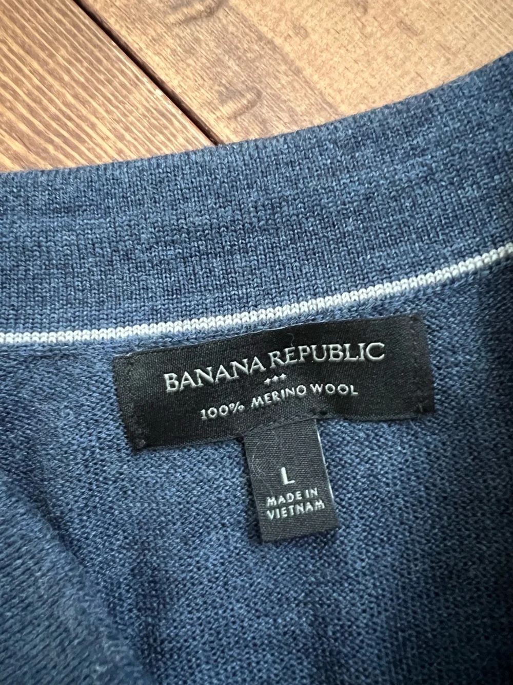 Banana Republic 100% Merino Wool Men's Large Polo Sweater Long Sleeves Blue